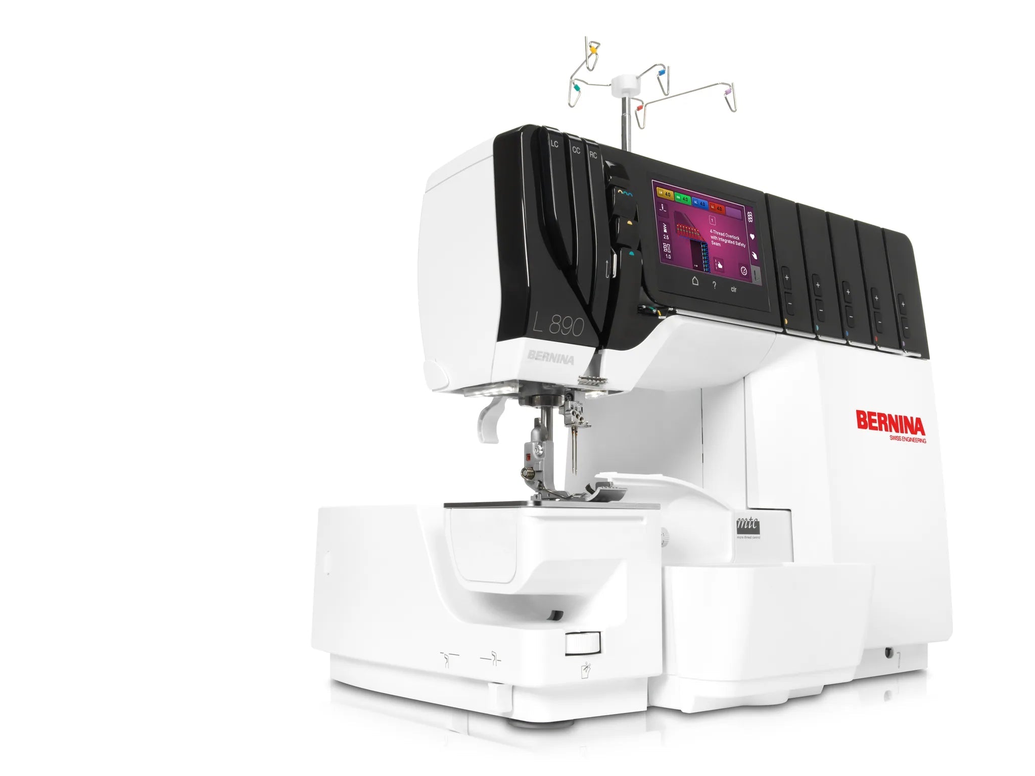 Surjeteuse-recouvreuse BERNINA L 890 — en fonctionnement, bras libre, surjet