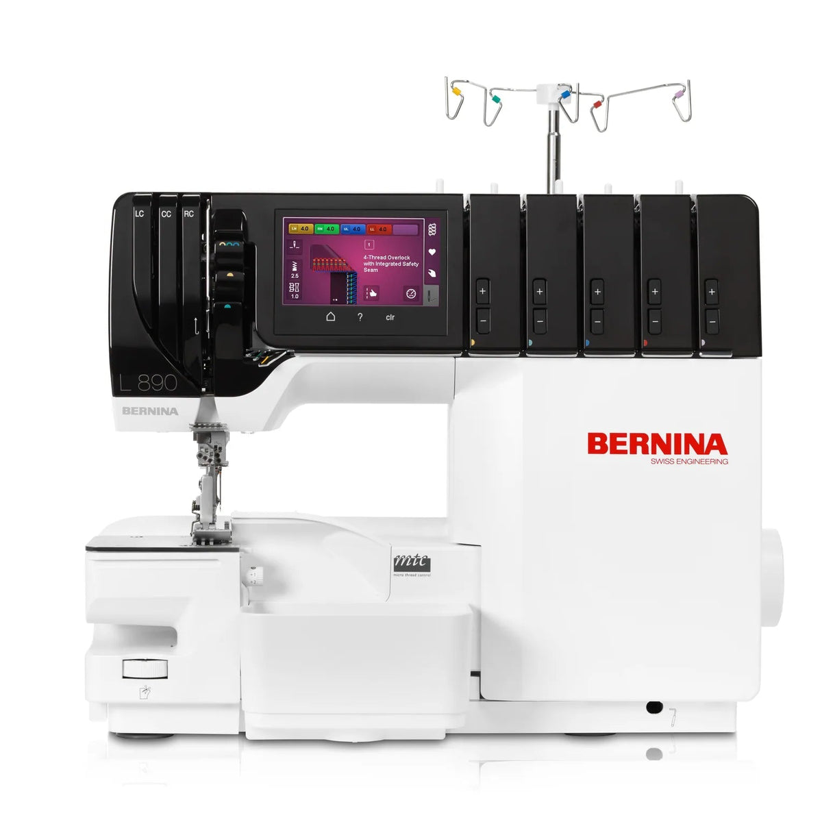 Surjeteuse-recouvreuse BERNINA L 890 — vue de face, bras libre, surjet