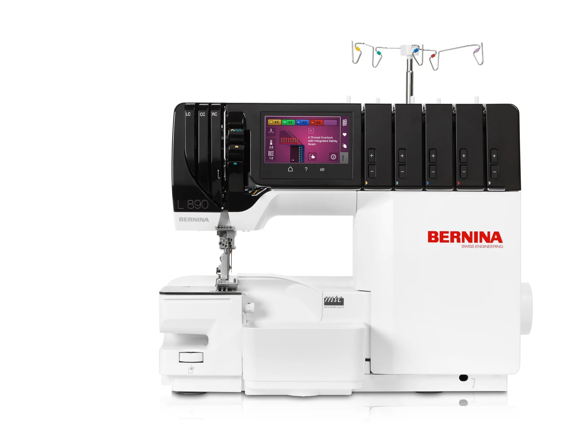 Surjeteuse-recouvreuse BERNINA L 890 — vue de face, bras libre, surjet
