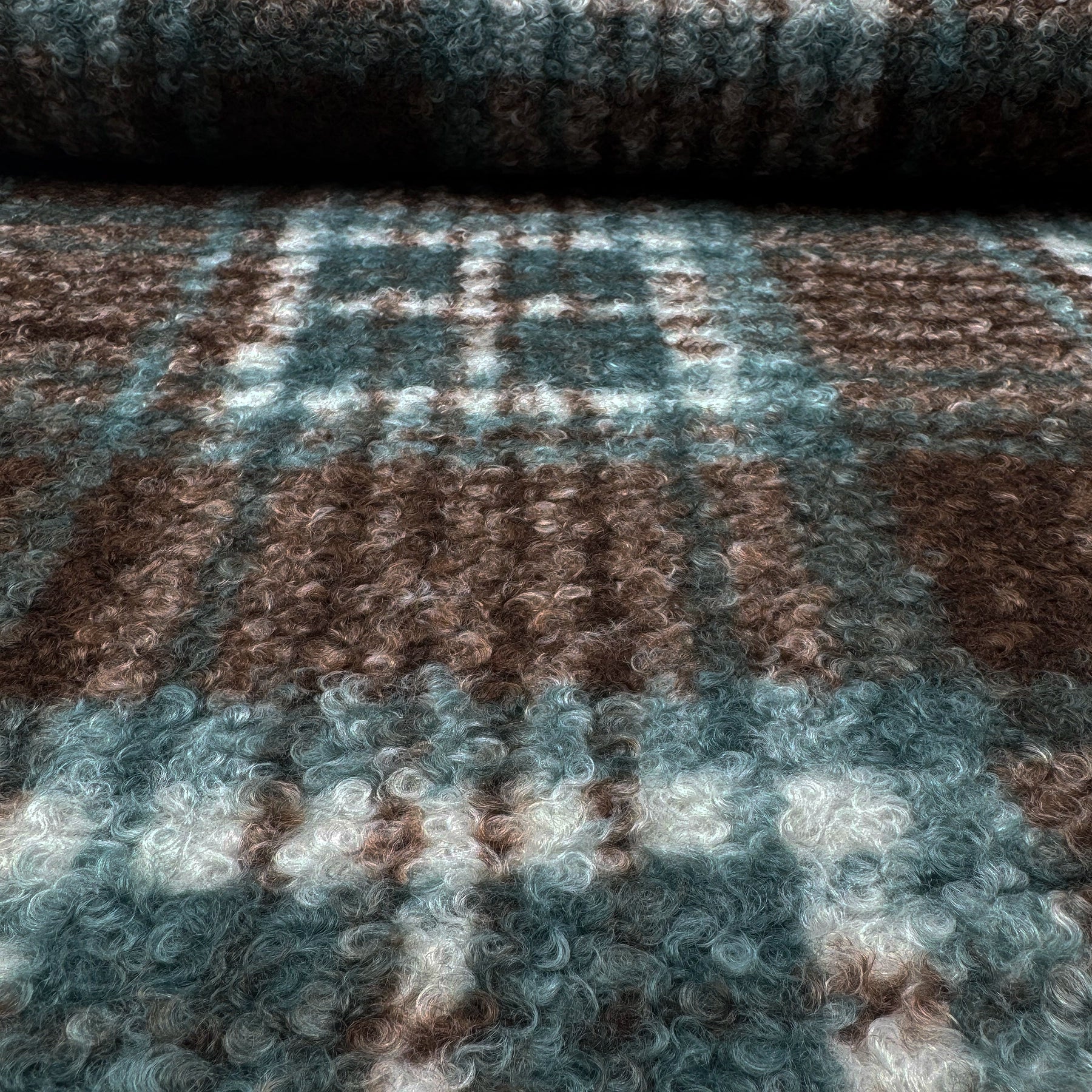 Tissu Bouclette à Carreaux Marron