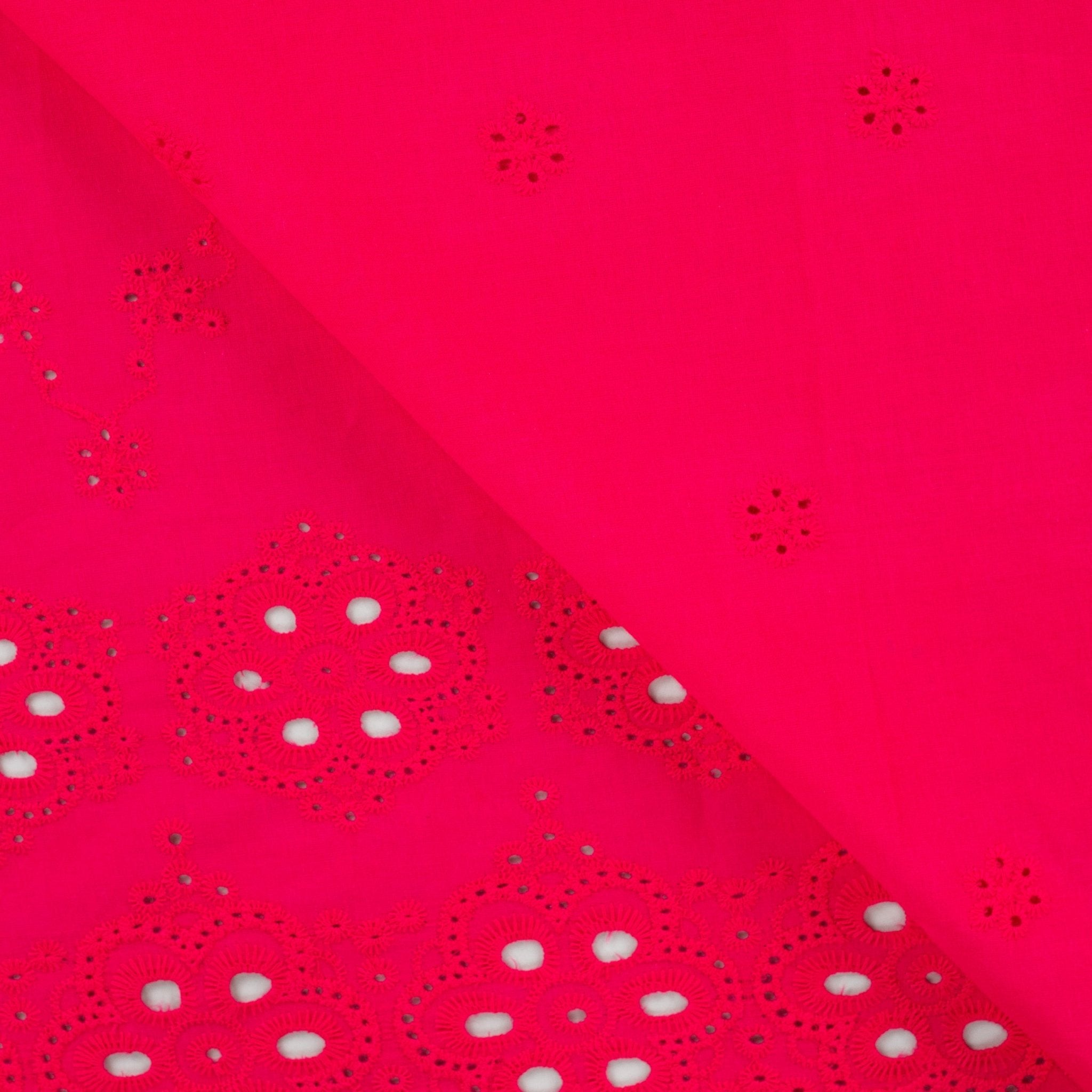 Tissu broderie anglaise bordure fuchsia
