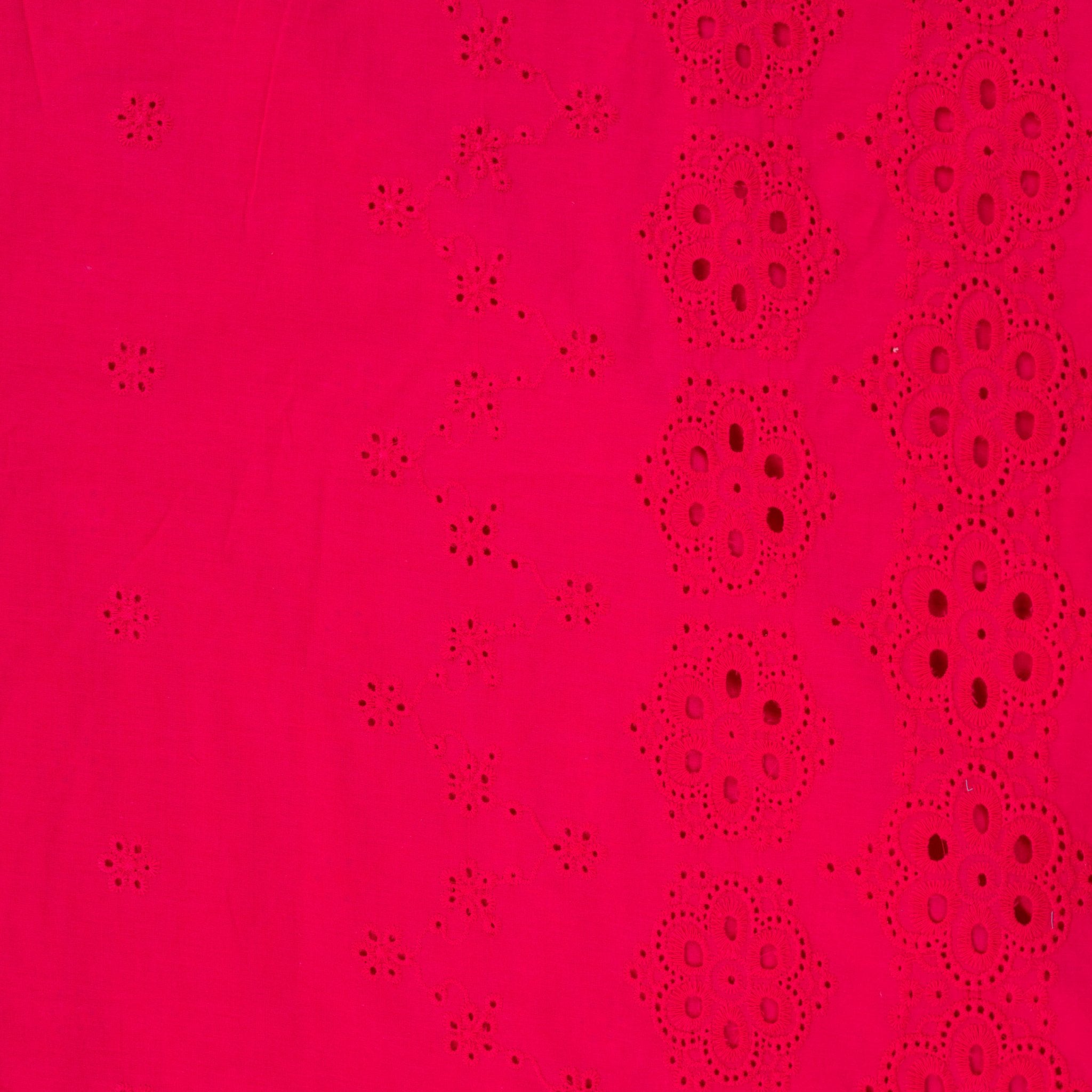 Tissu broderie anglaise bordure fuchsia