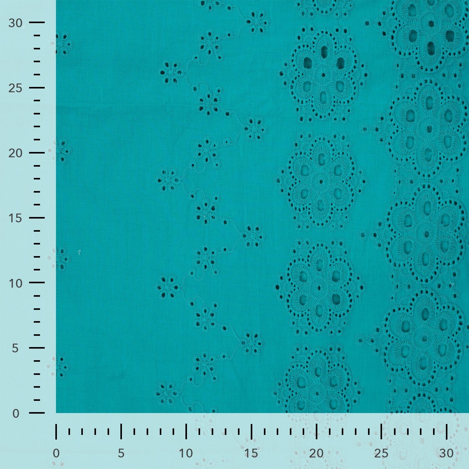 Tissu broderie anglaise bordure turquoise