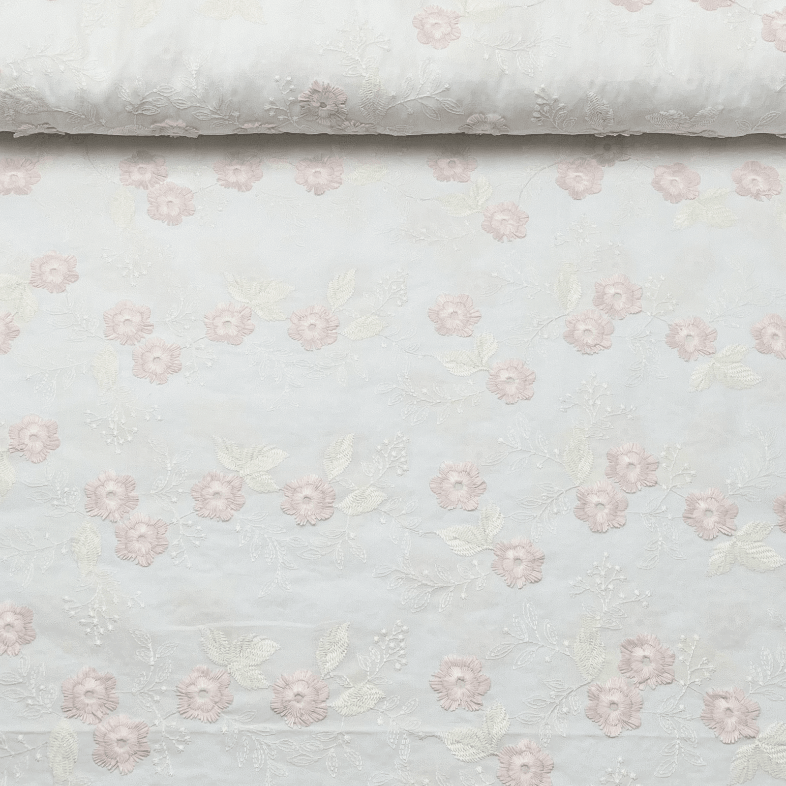 Tissu Broderie Anglaise Fleurs Roses Brodées