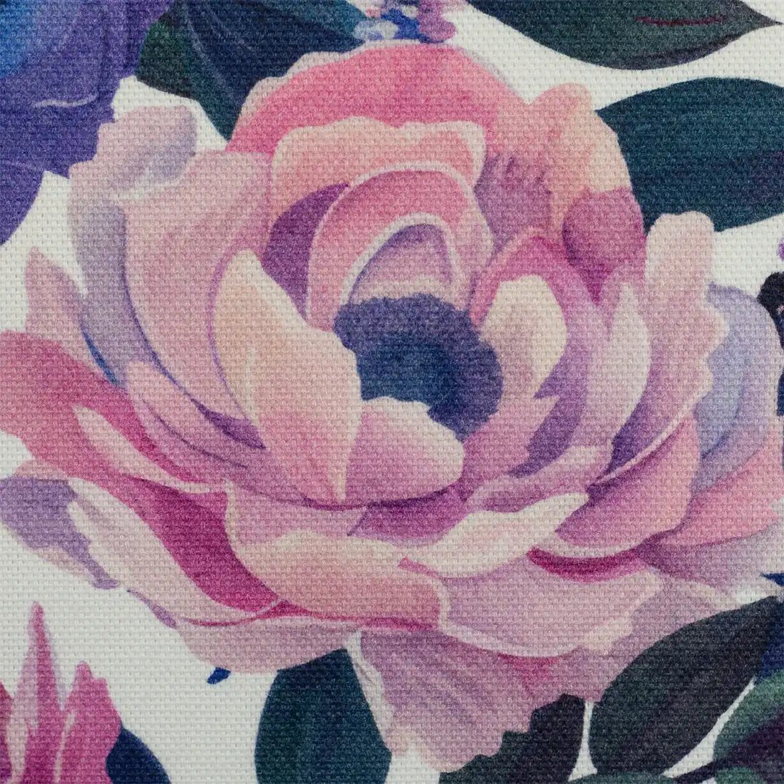 Tissu Canva Coton Fleurs Romantiques Roses et Bleues