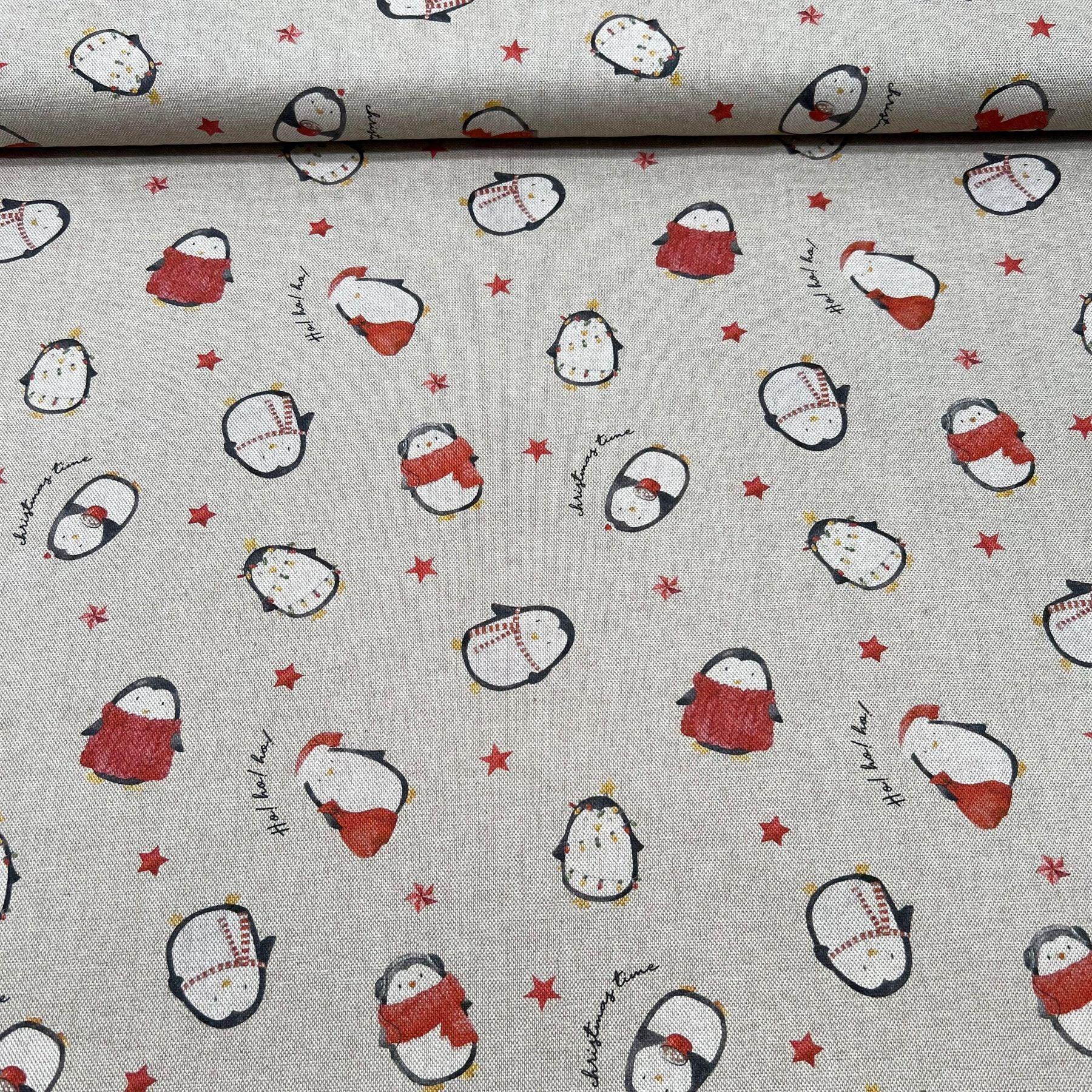 Tissu canvas coton bio pingouin de Noël