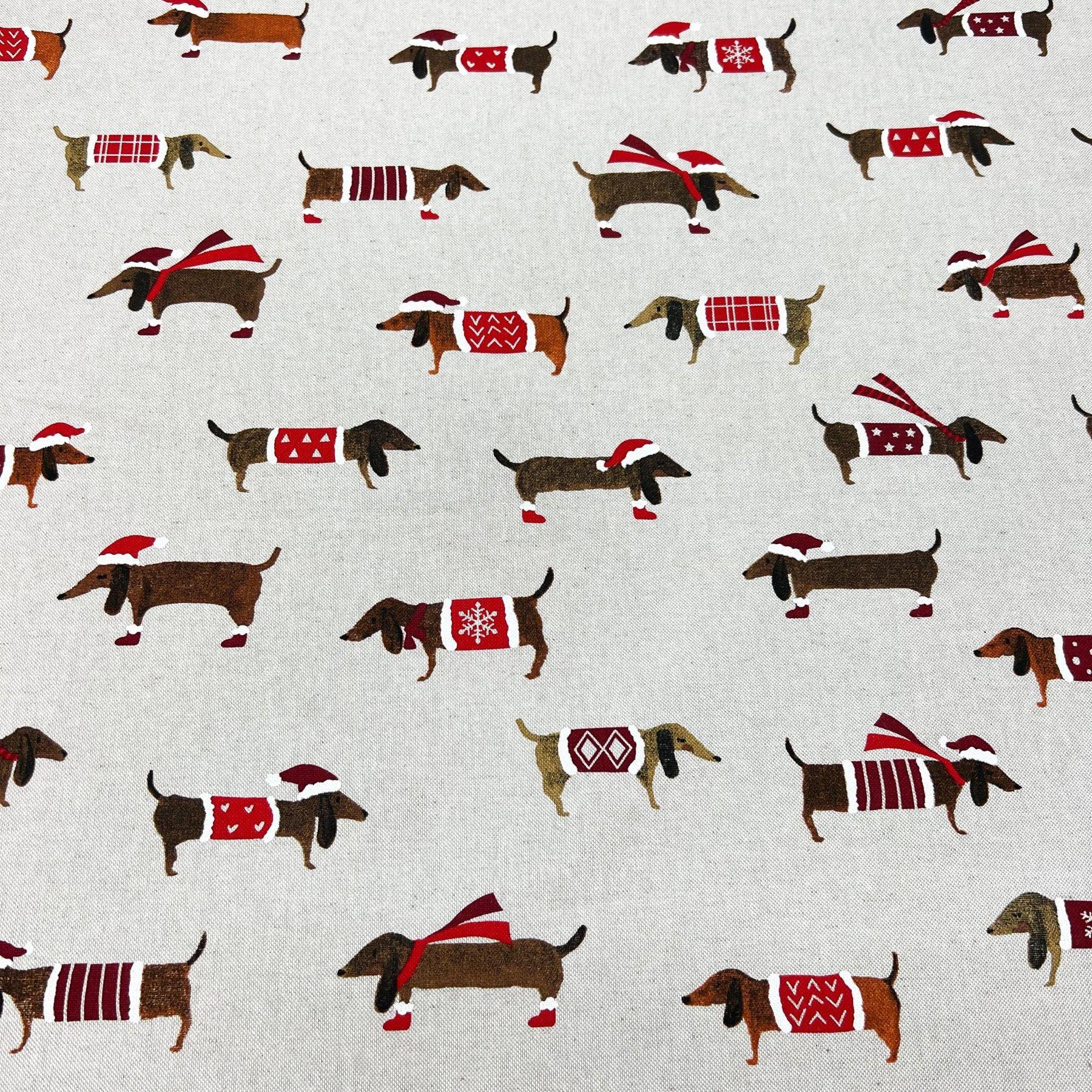 Tissu canvas coton chien de Noël