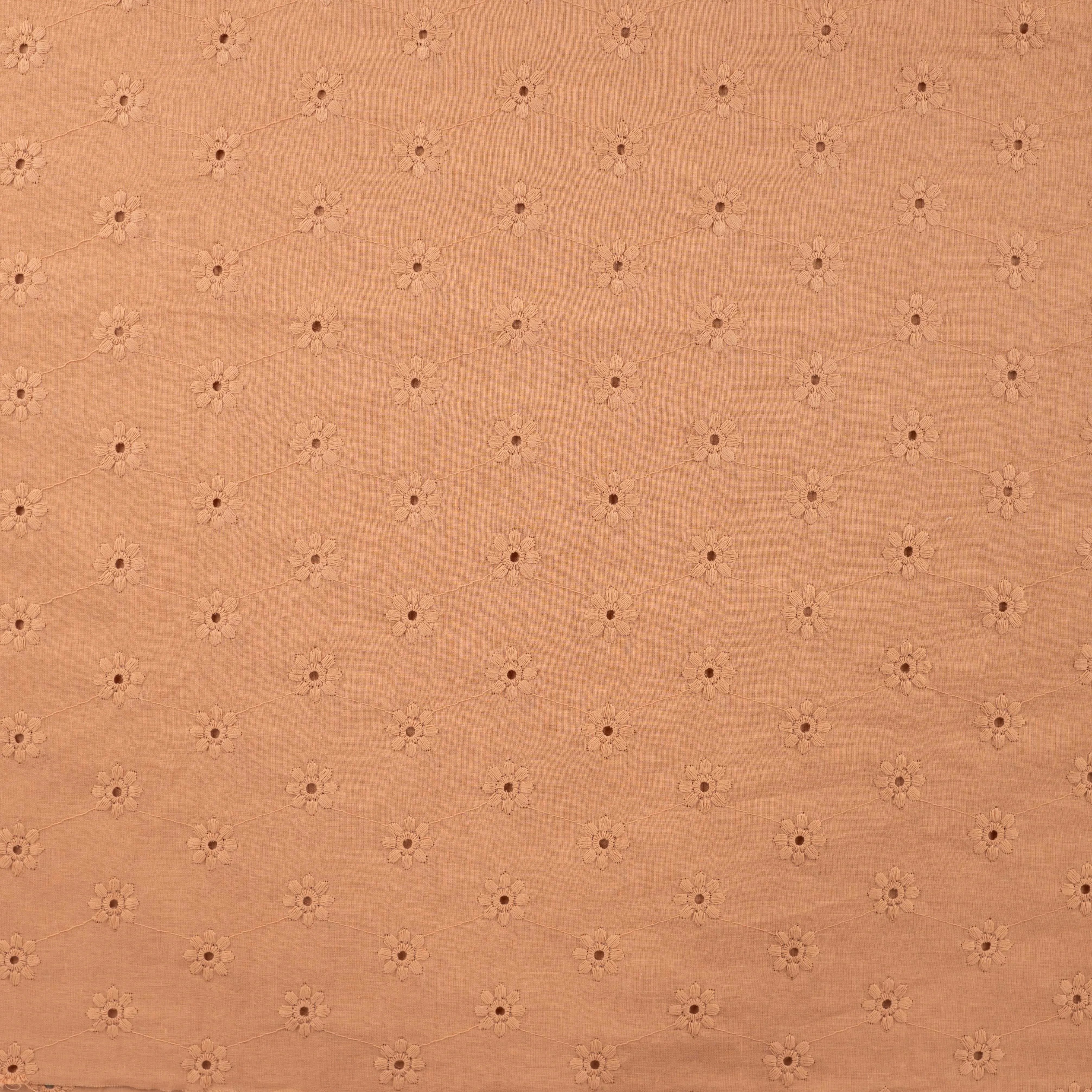 Tissu coton saumon à broderie fleurs