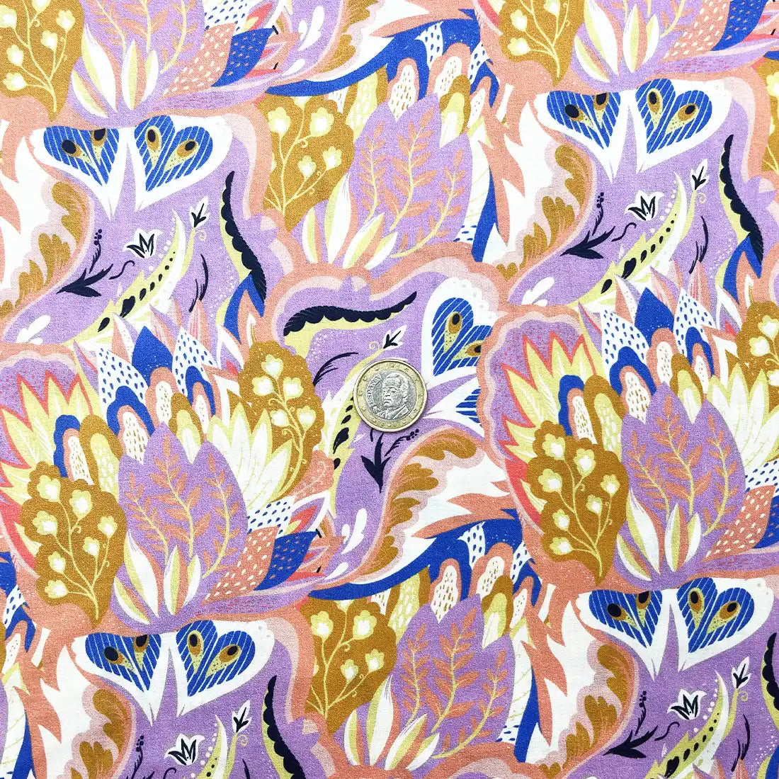 Coton Style Liberty – Imprimé Floral Moderne Violet et Ocre