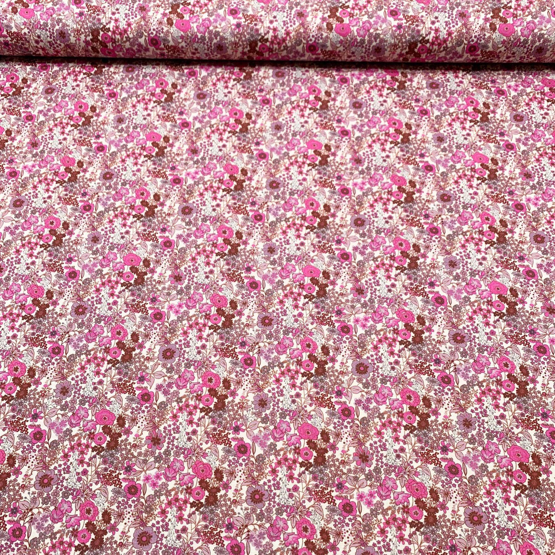 Tissu coton suisse style liberty fleur pensée rose
