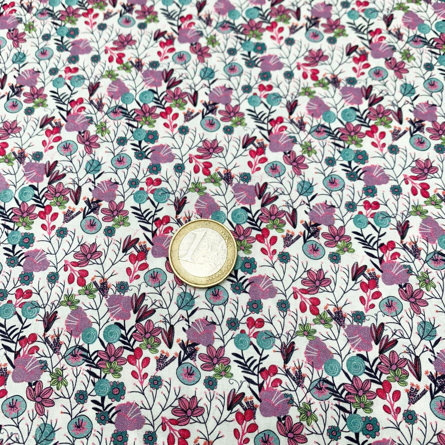 Tissu coton suisse style liberty fleurs ranunculus violet