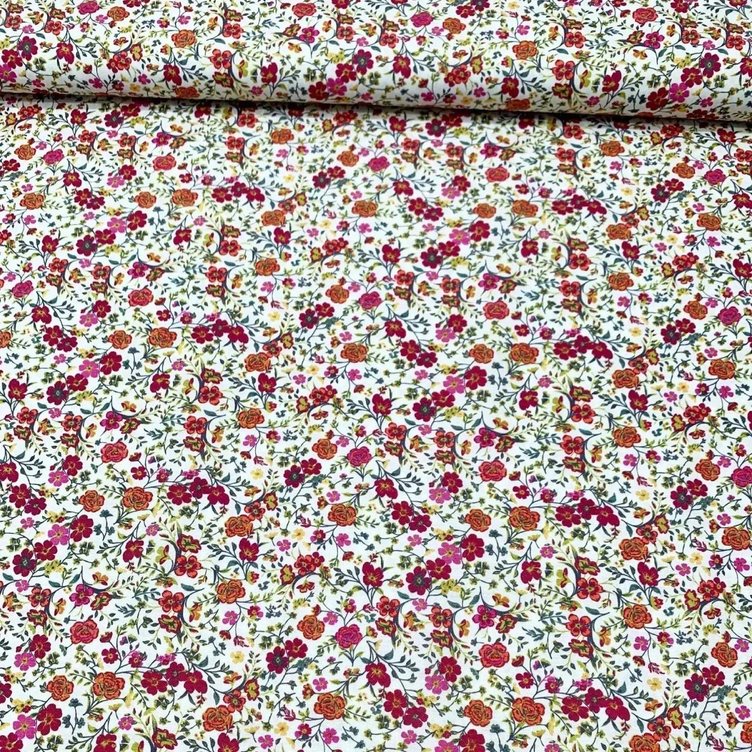 Tissu coton suisse style liberty petite fleurs rose orange