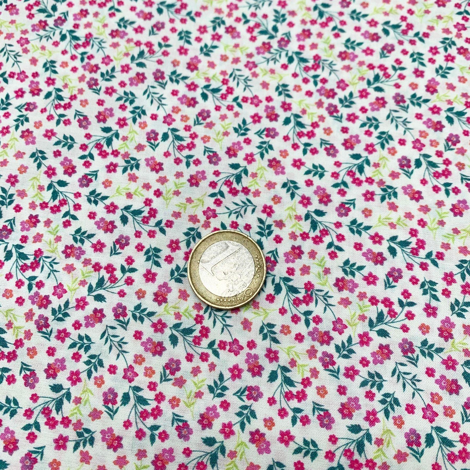 Tissu coton suisse style liberty petite fleurs rose vert