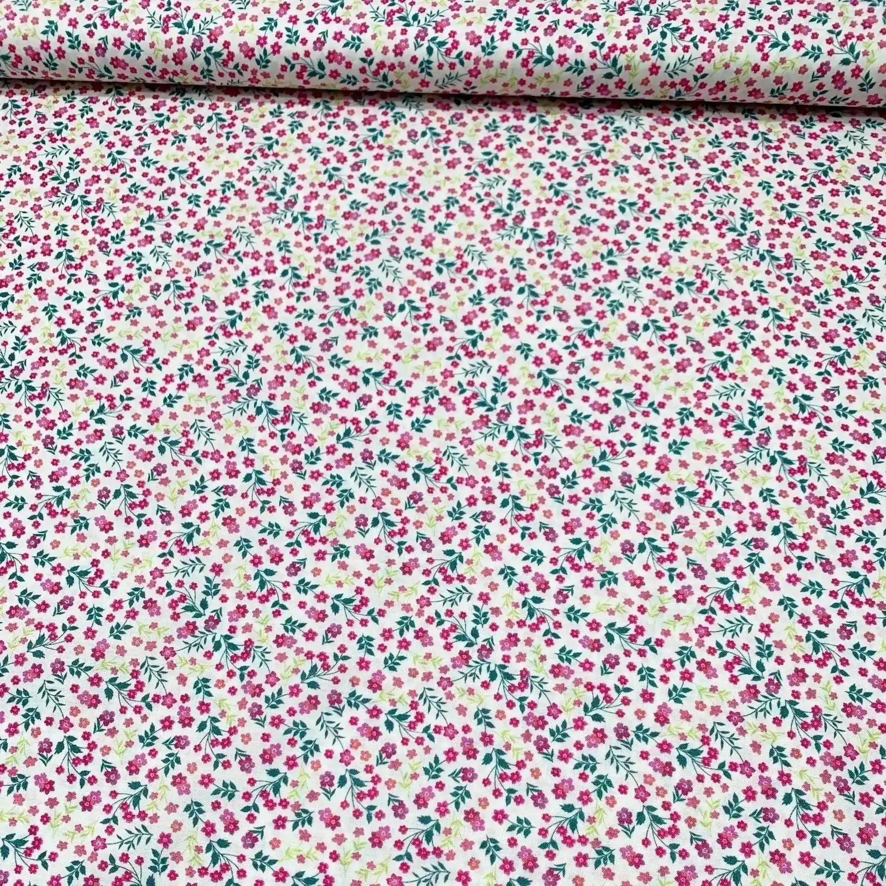 Tissu coton suisse style liberty petite fleurs rose vert