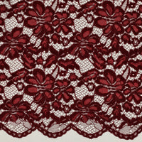 Tissu dentelle bordeaux fleurie à bord festonné