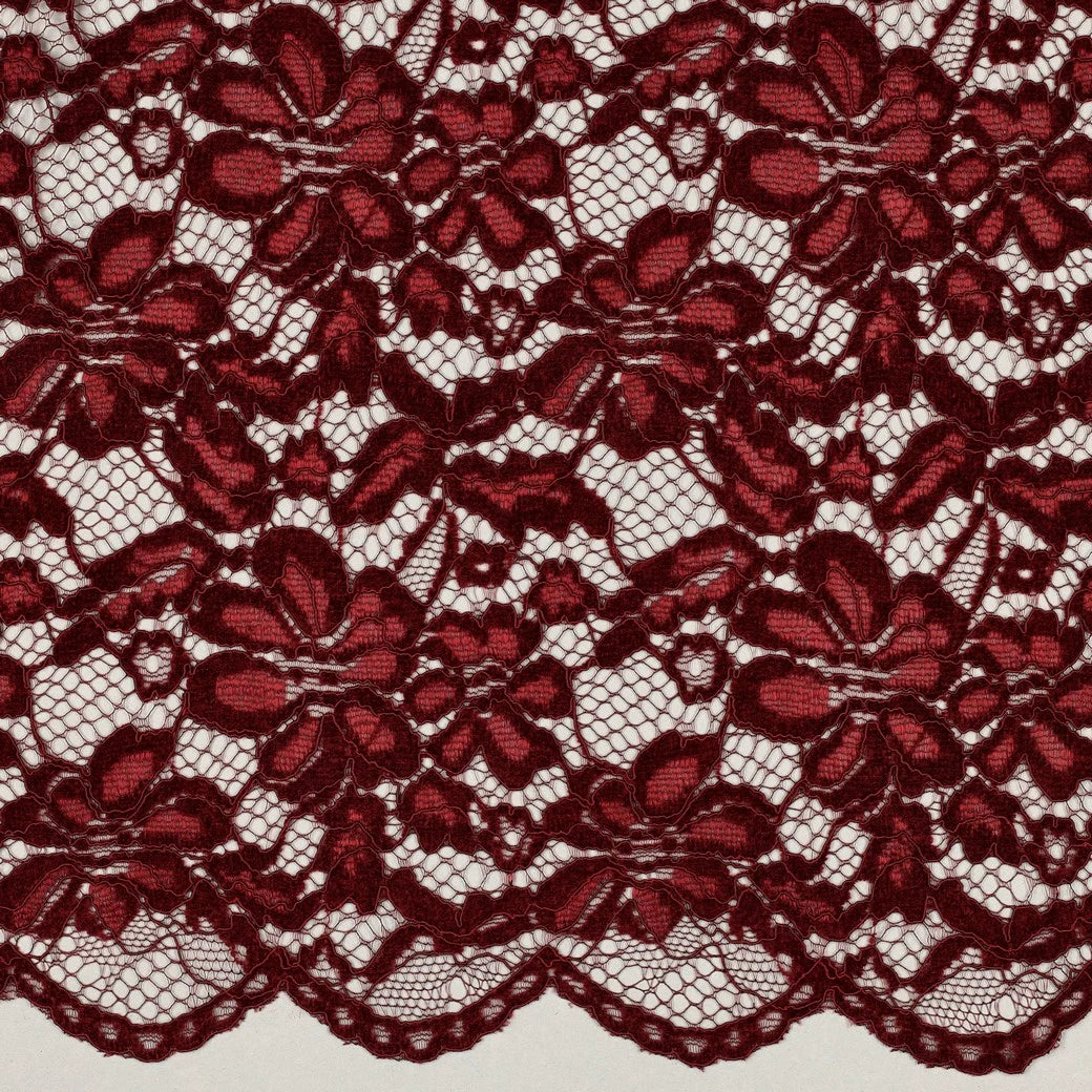 Dentelle bordeaux grandes fleurs et feston