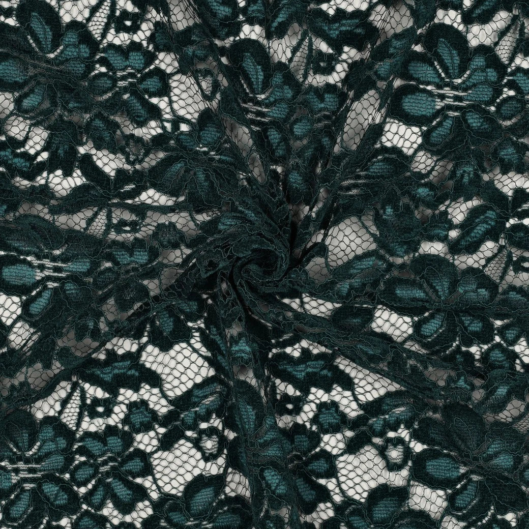 Dentelle vert émeraude fleurie drapée