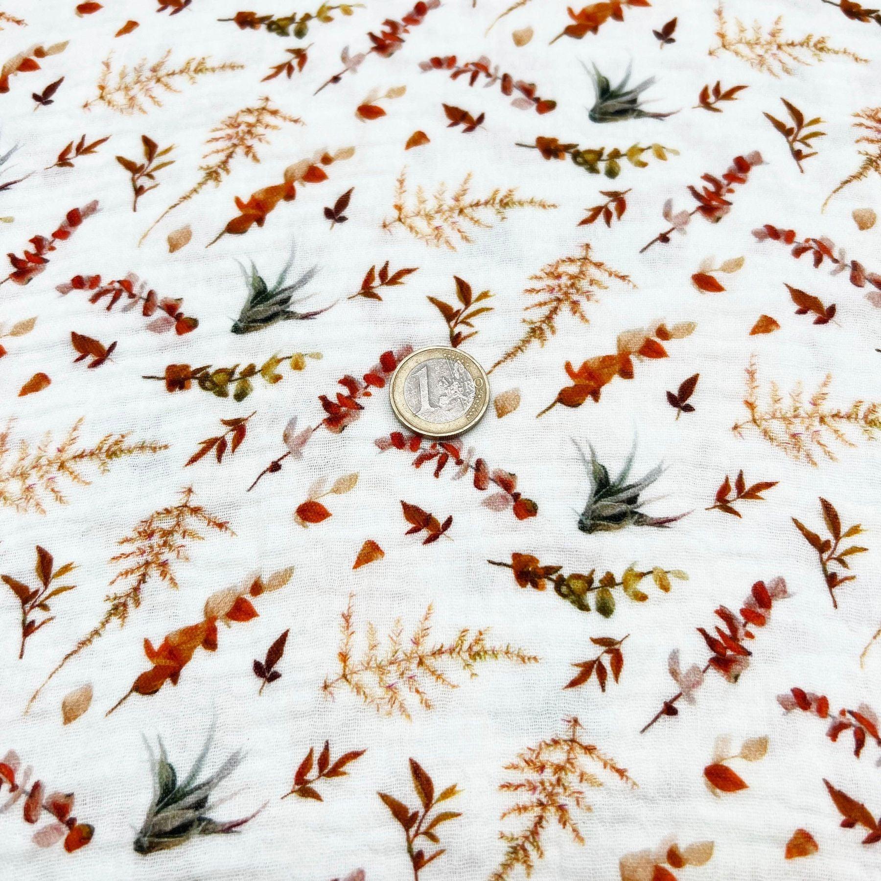 Tissu double gaze de coton feuilles