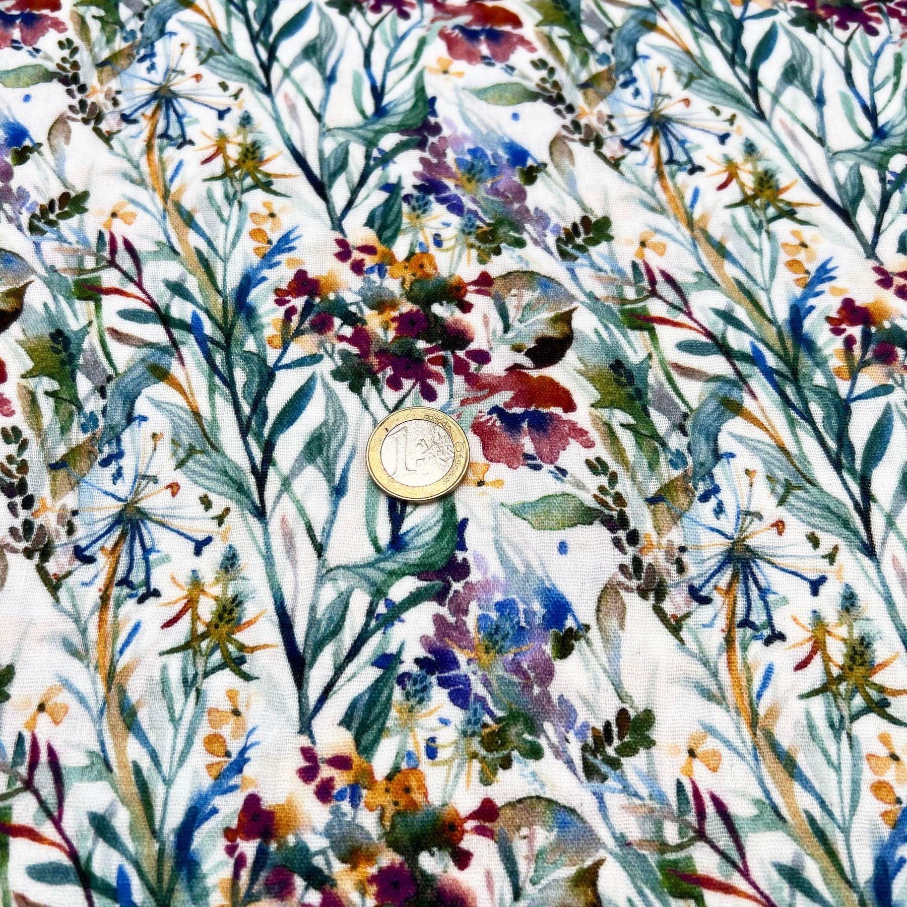 Tissu double gaze fleurs des champs