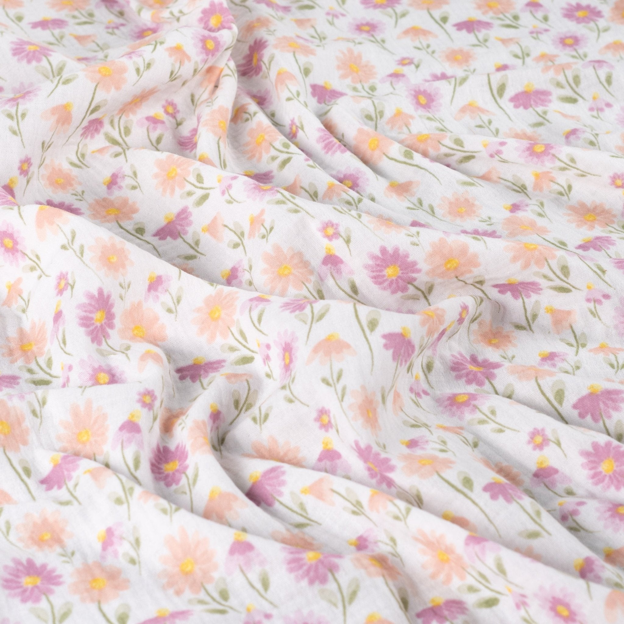 Tissu double gaze pâquerettes pastel