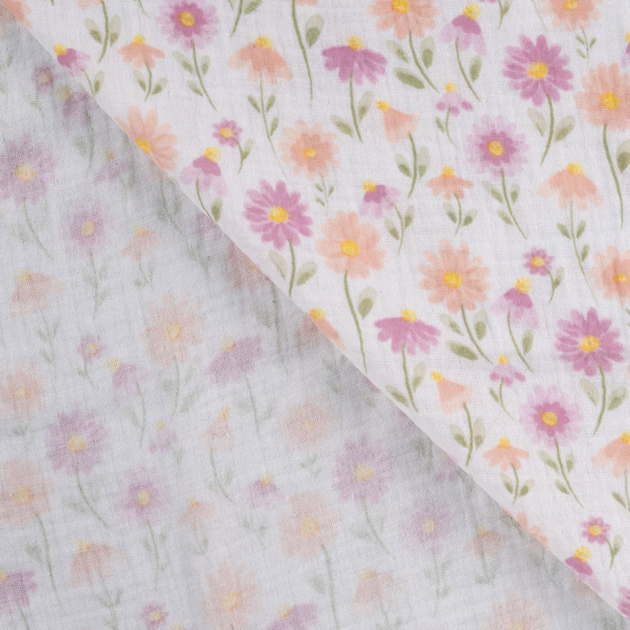 Tissu double gaze pâquerettes pastel