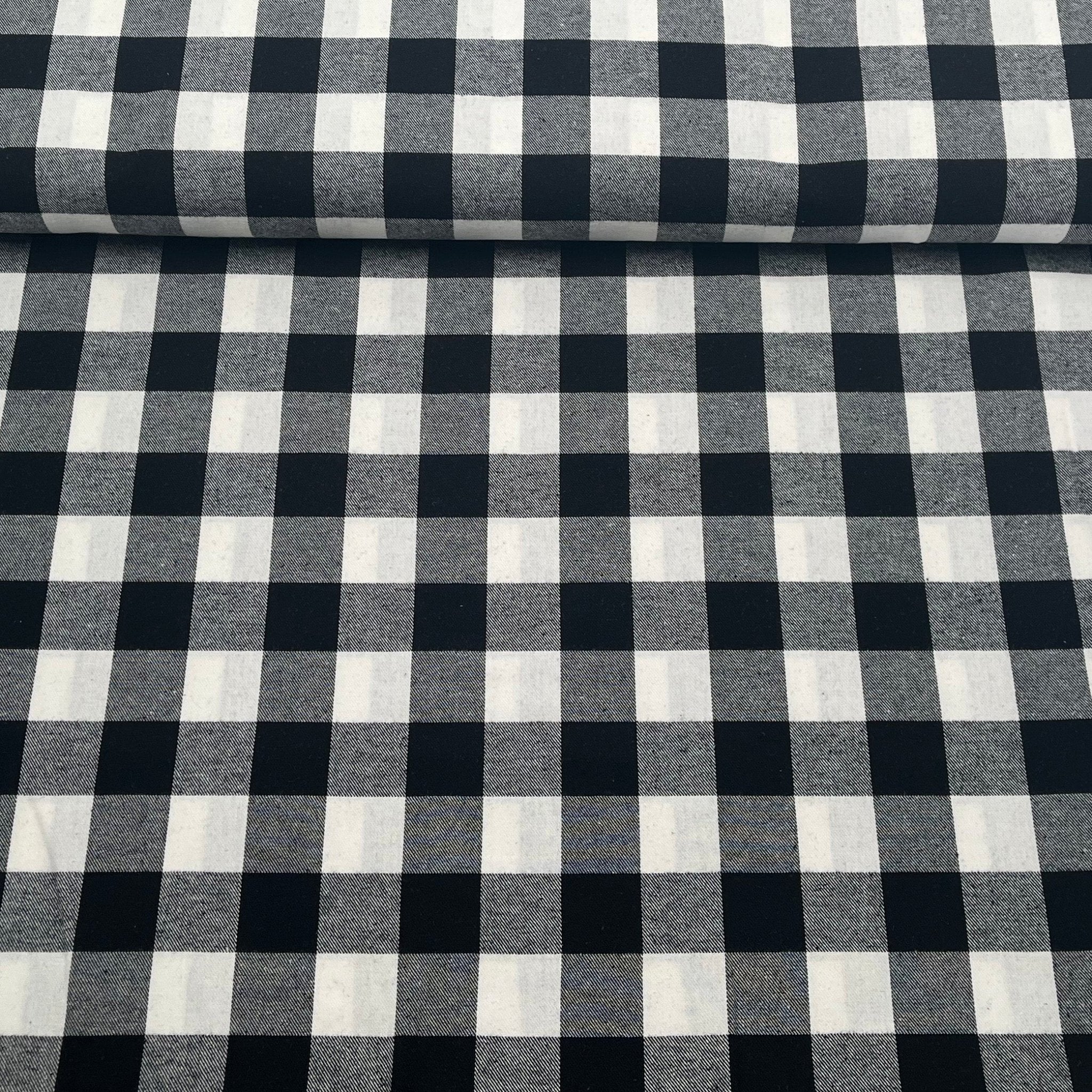 Tissu Flanelle de Coton Carreaux noir et blanc