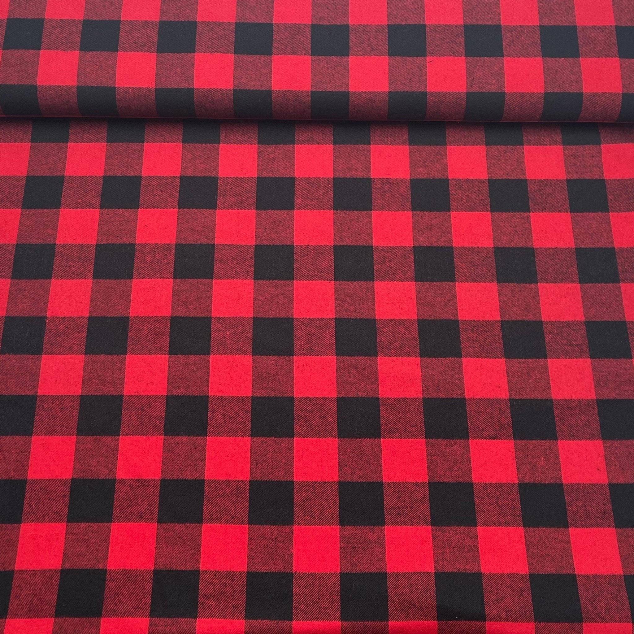 Tissu Flanelle de Coton Carreaux rouge et noir
