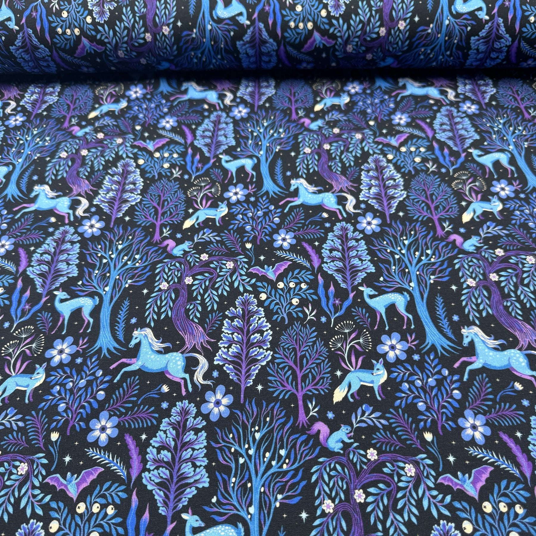 Tissu French Terry Licorne Forêt Enchantée