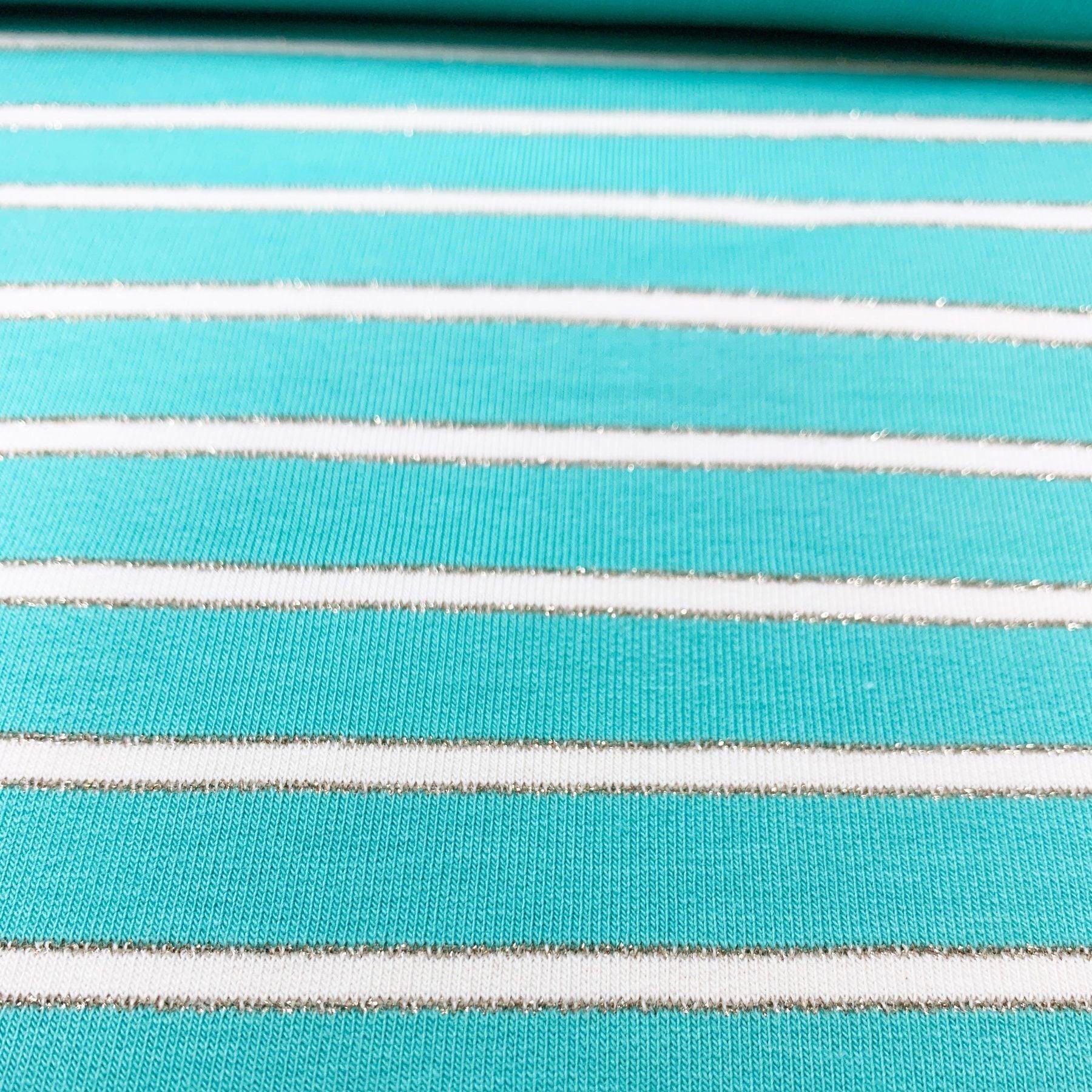 Tissu French Terry ligné turquoise doré