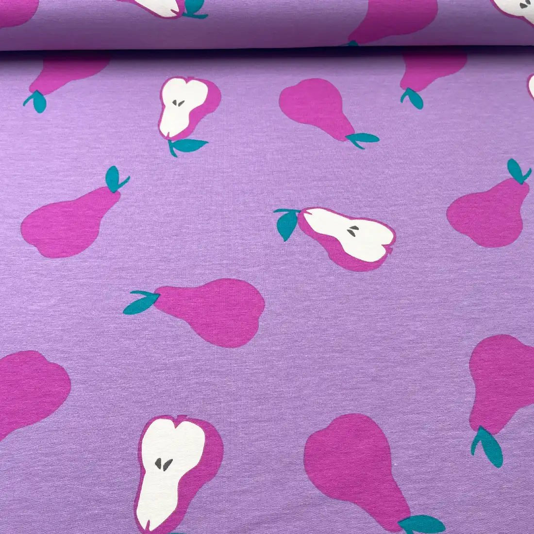 Tissu French Terry Poires Lilas