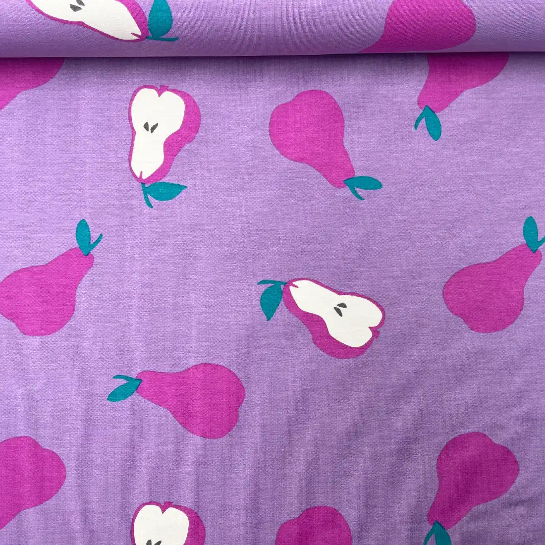 Tissu French Terry Poires Lilas