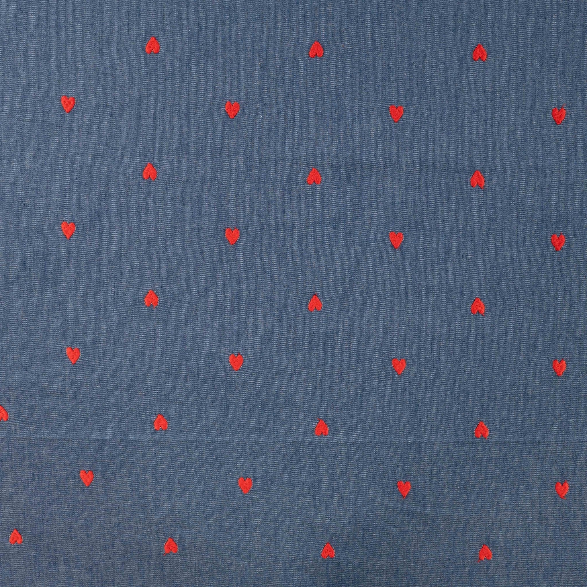 Tissu jean fin à broderie coeur