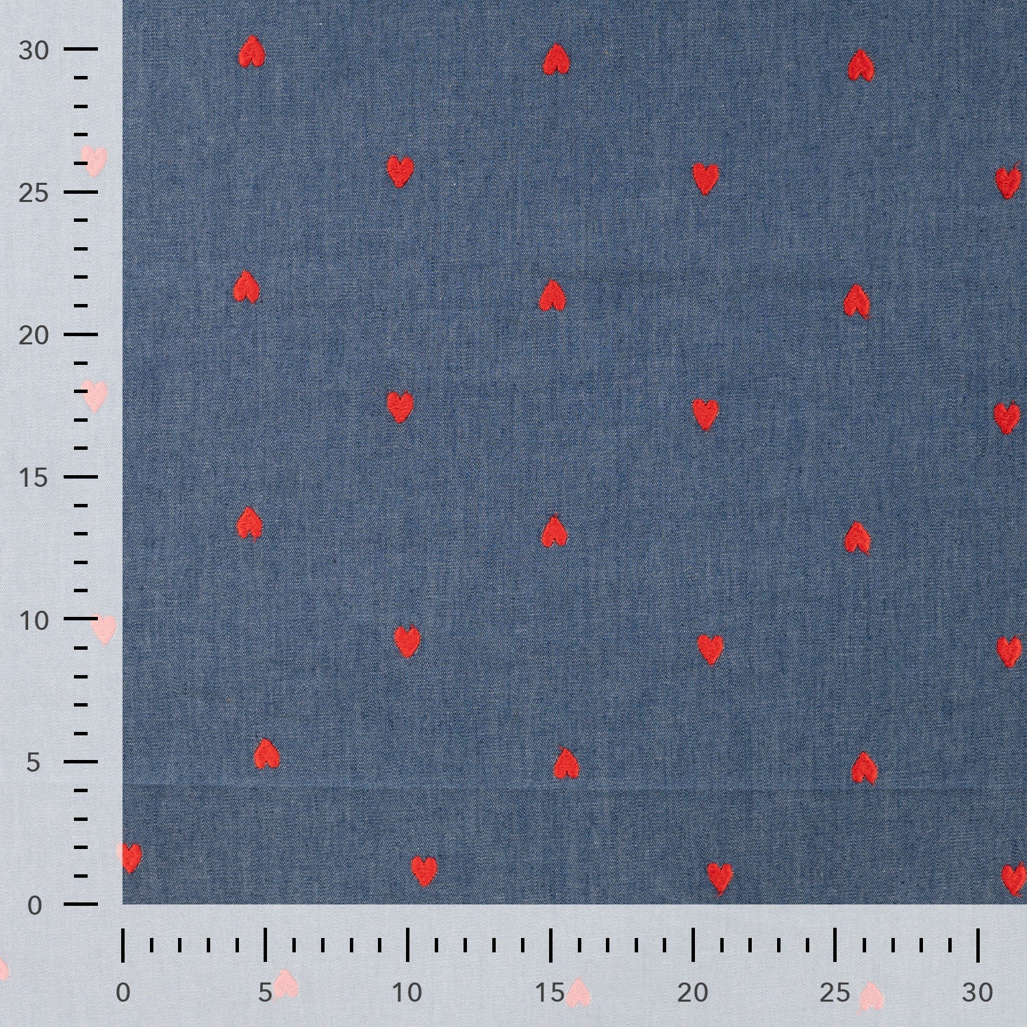 Tissu jean fin à broderie coeur