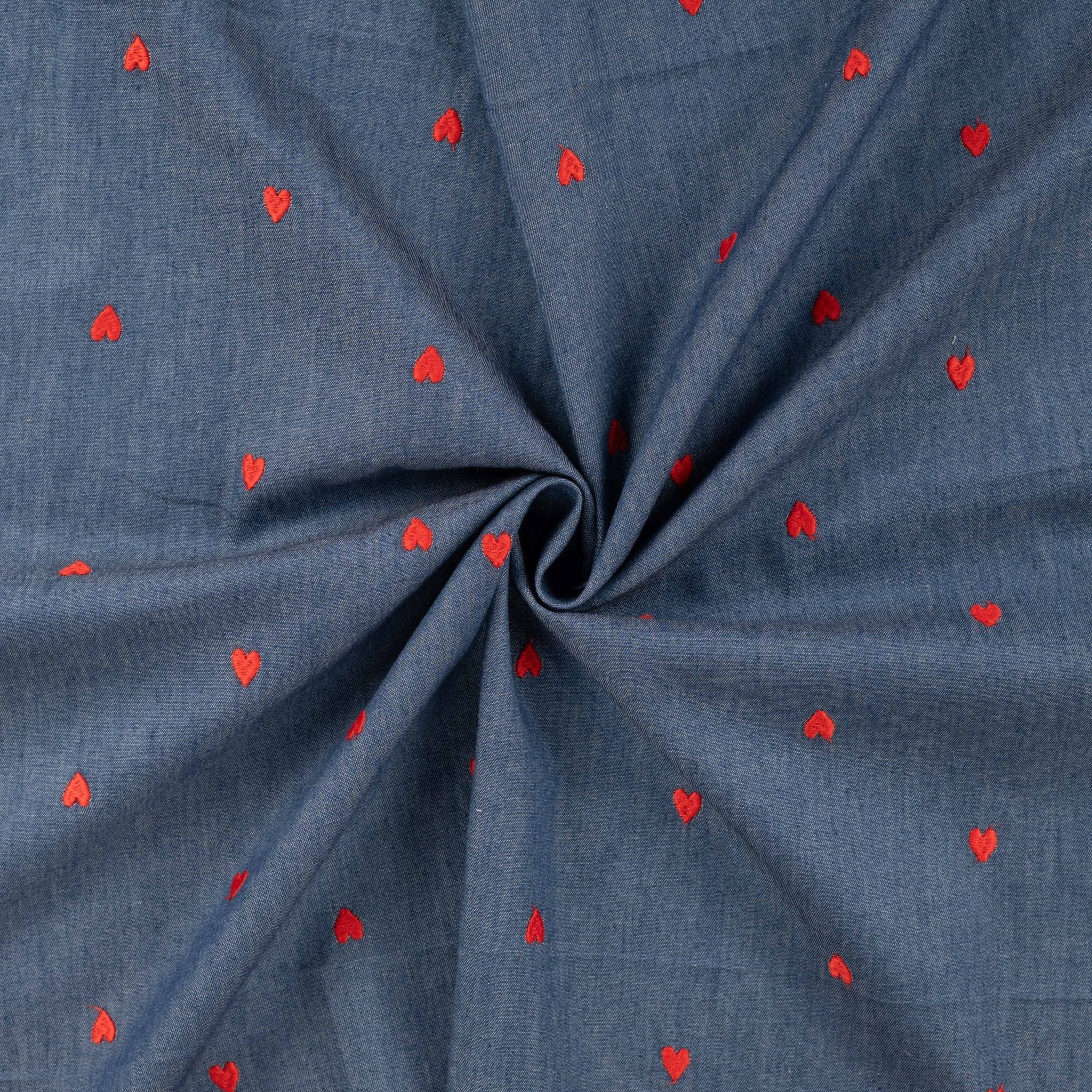 Tissu jean fin à broderie coeur