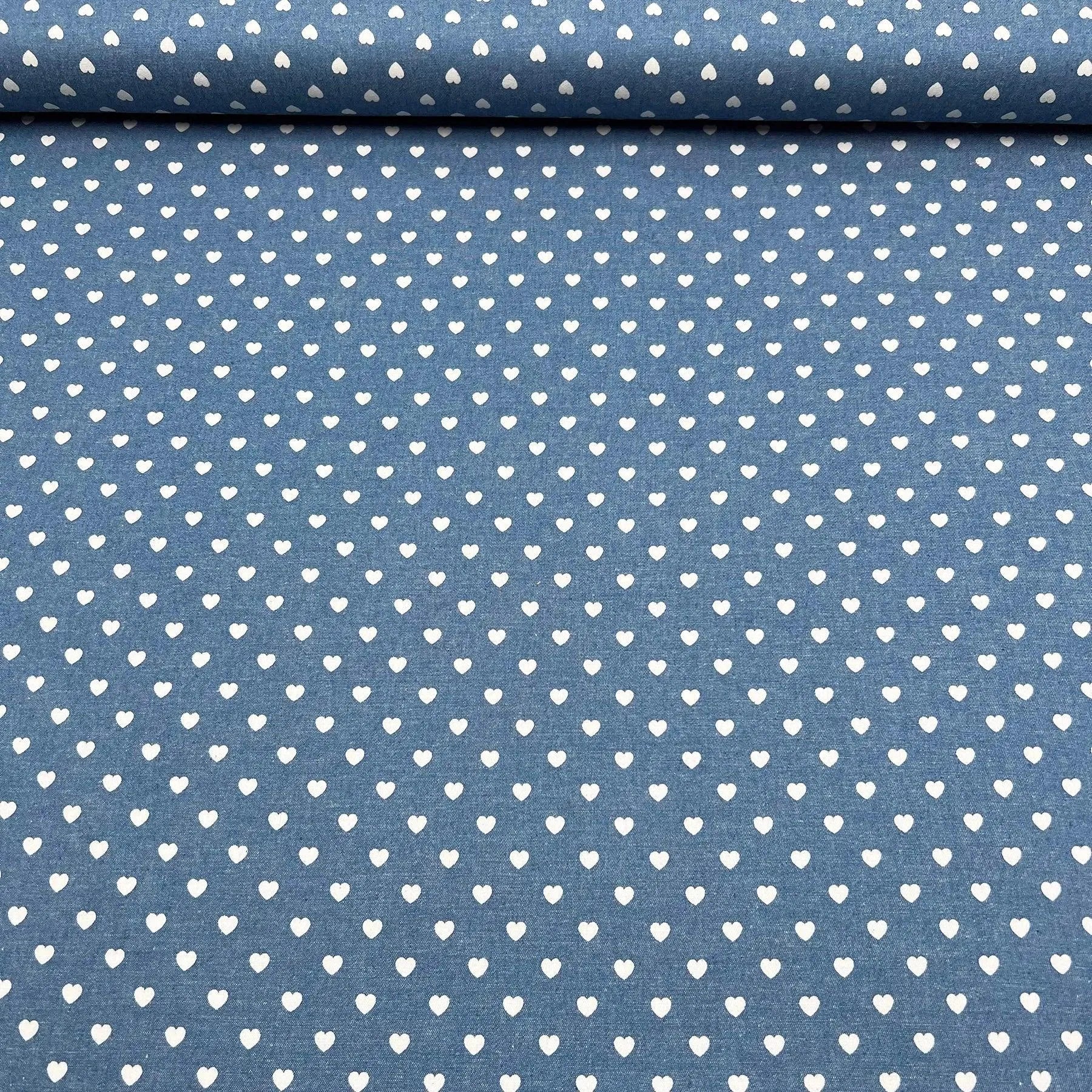 Tissu Jeans Fin Bleu Coeur