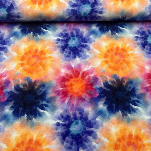 Tissu jersey coton imprimé fleurs tie and dye