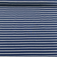 Tissu Jersey Coton ligné marin bleu