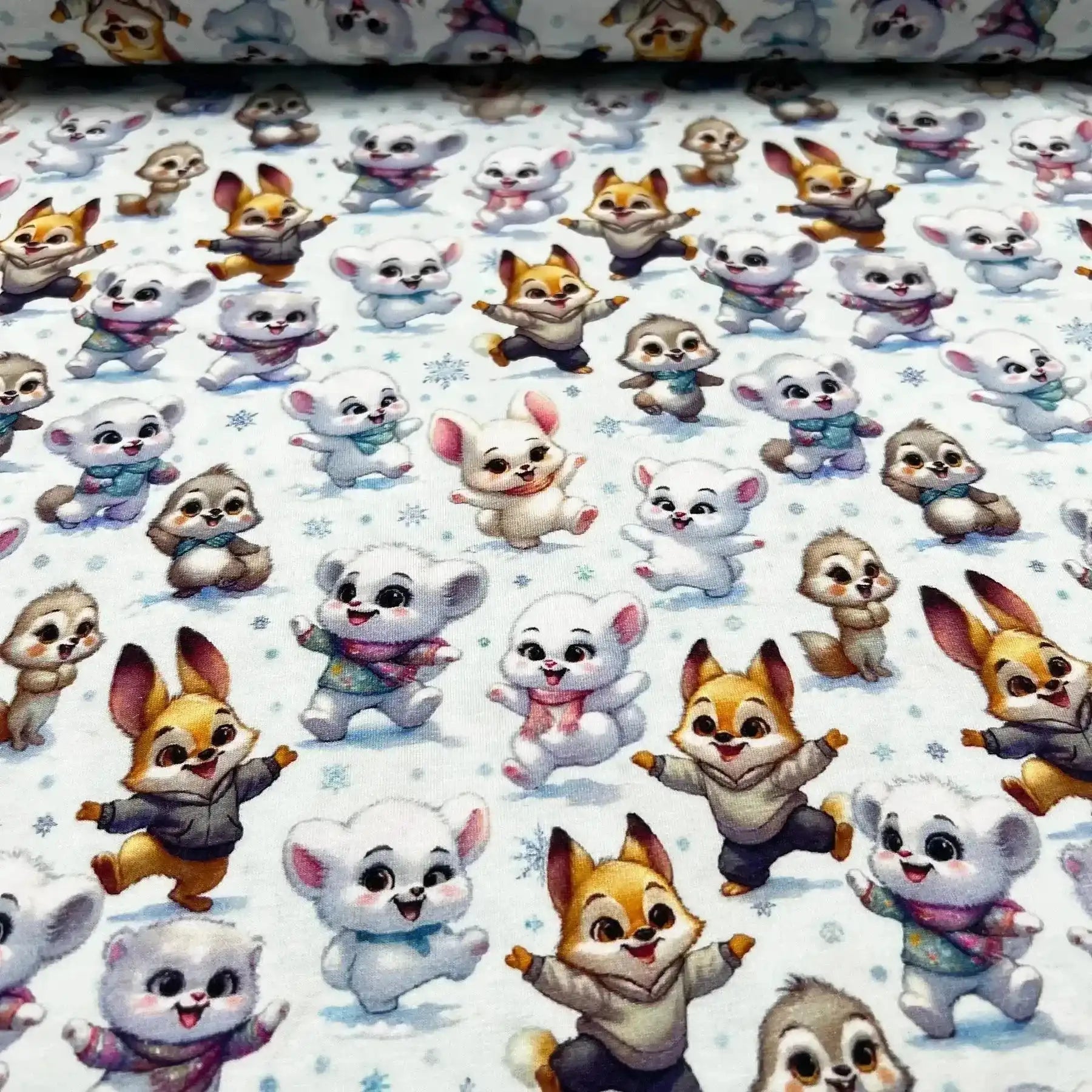 Tissu Jersey de Coton Animaux Hivernaux