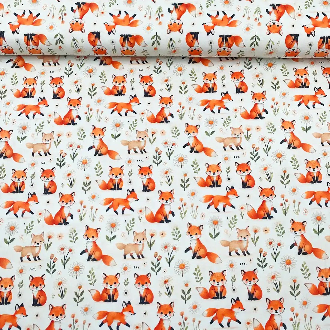 Tissu Jersey de Coton Bébés Renards