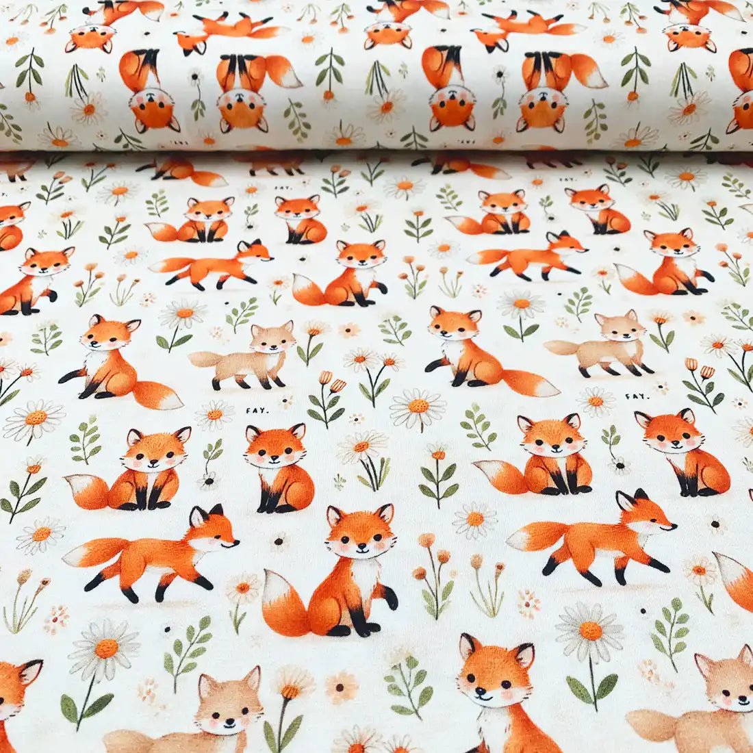 Tissu Jersey de Coton Bébés Renards