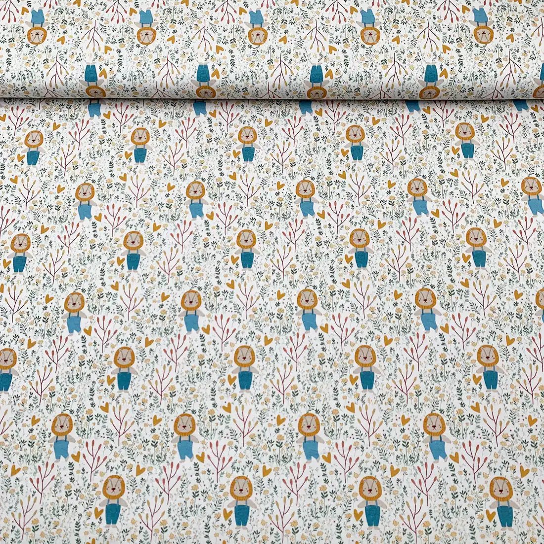 Tissu Jersey de Coton Bio – Motif Lion et Nature