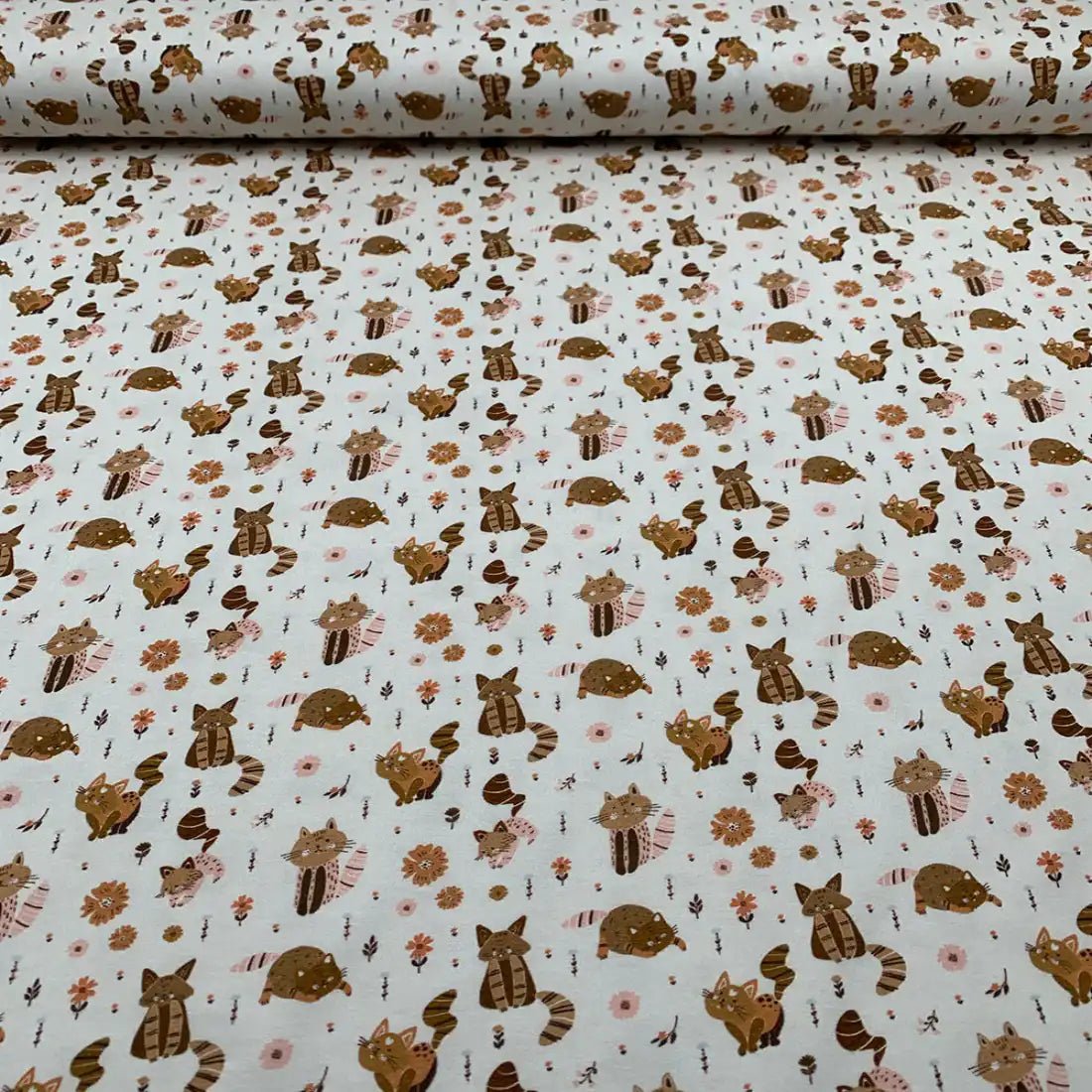 Tissu Jersey de Coton Chat et Fleurs