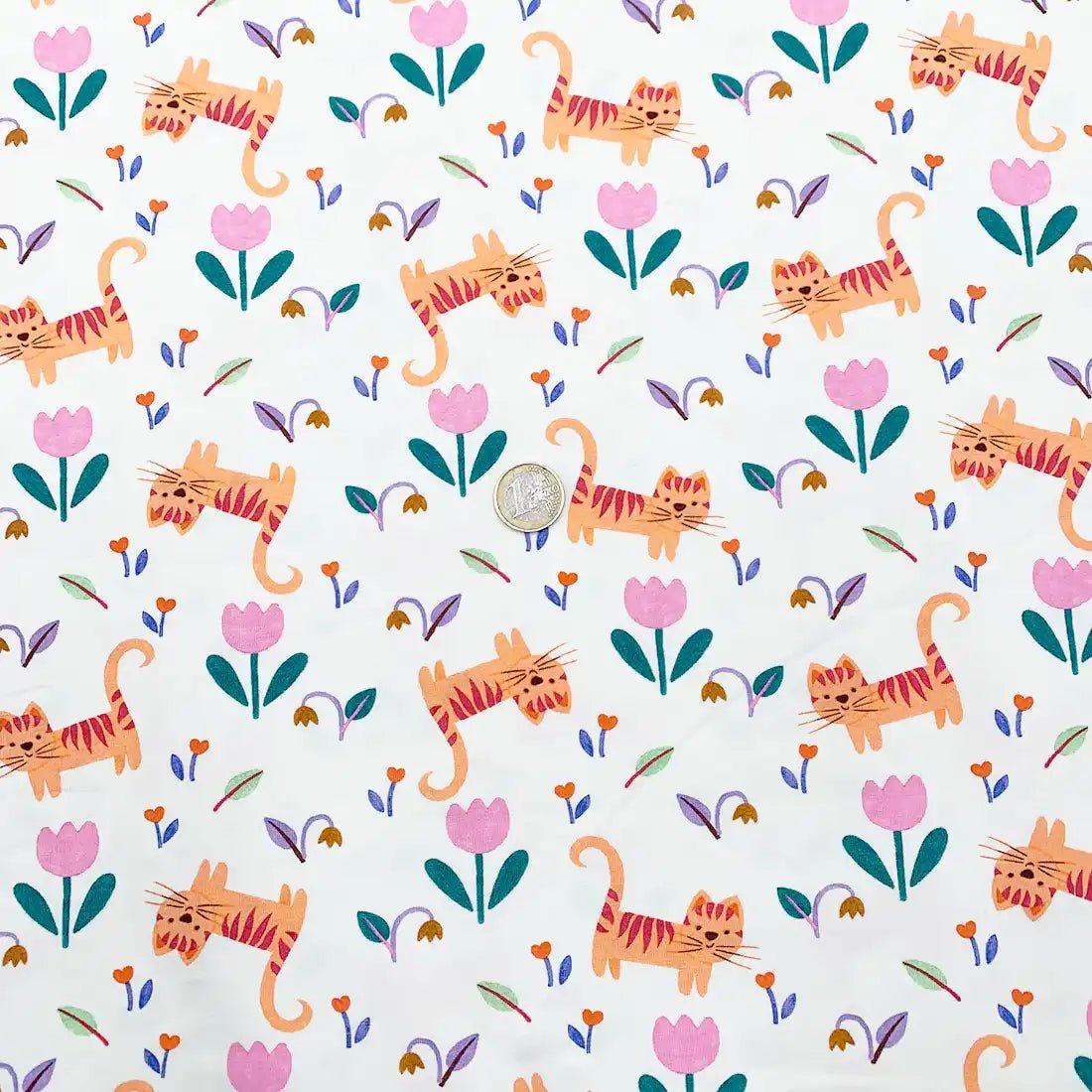 Tissu Jersey de Coton Chats et Fleurs