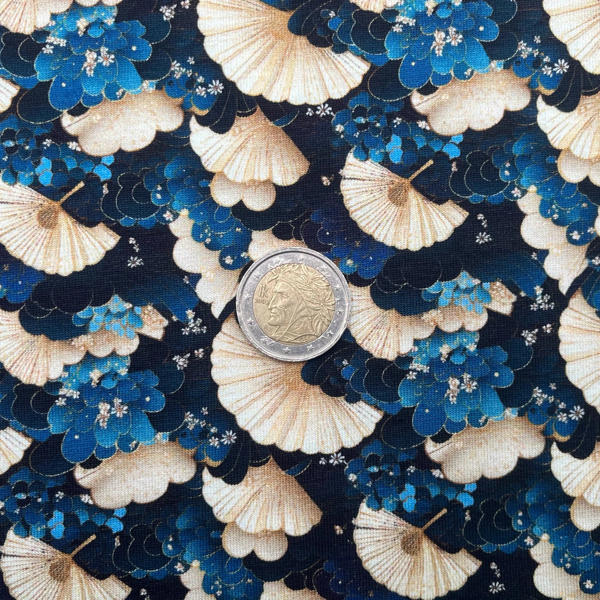 Tissu Jersey de Coton éventails japonais bleus3