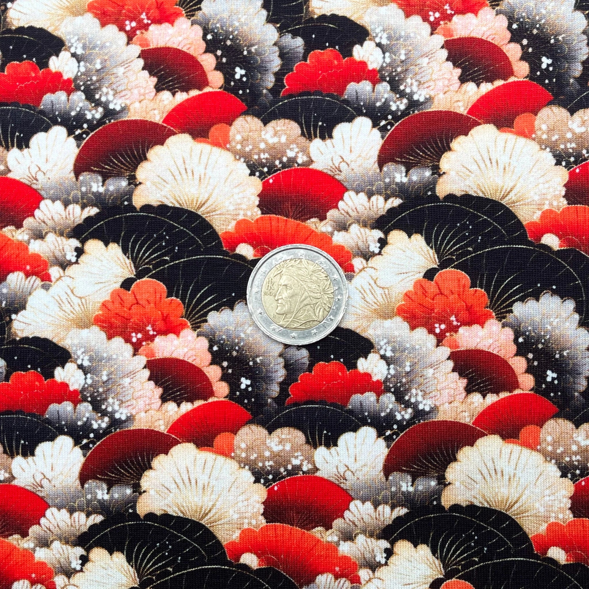 Tissu Jersey de Coton éventails japonais rouges3