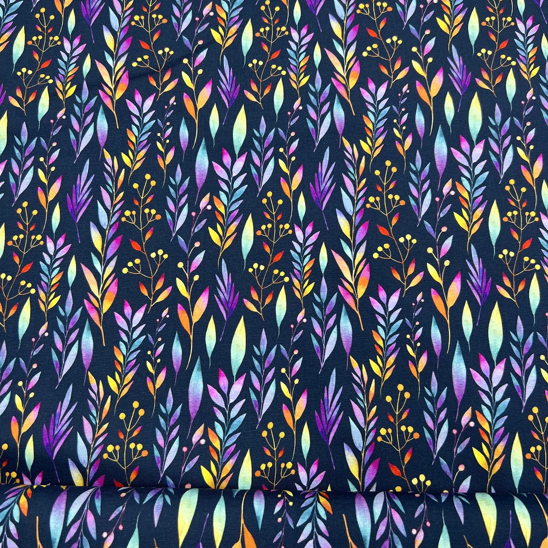 Tissu Jersey de Coton Feuilles Multicolores