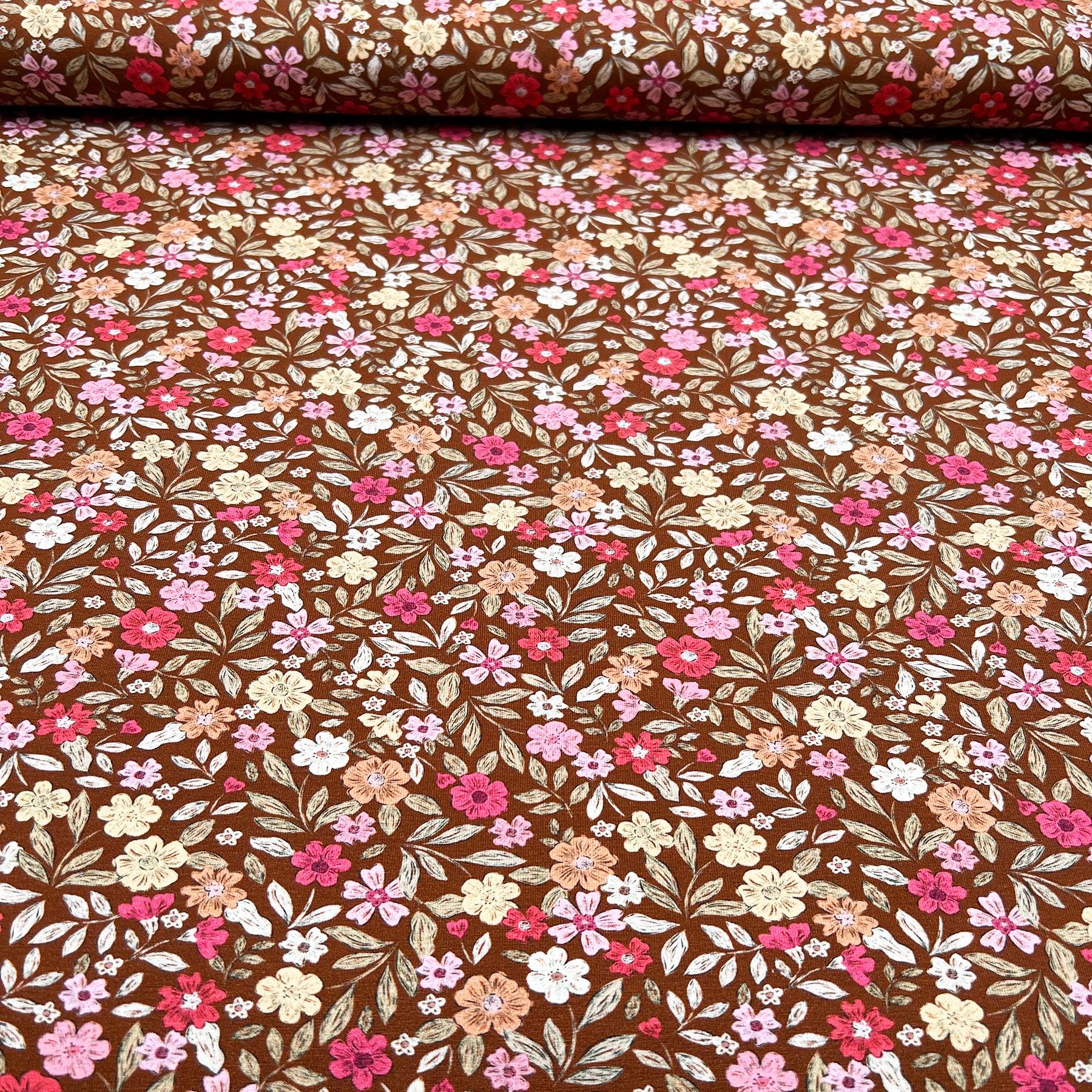Tissu Jersey de coton floral fond de terre