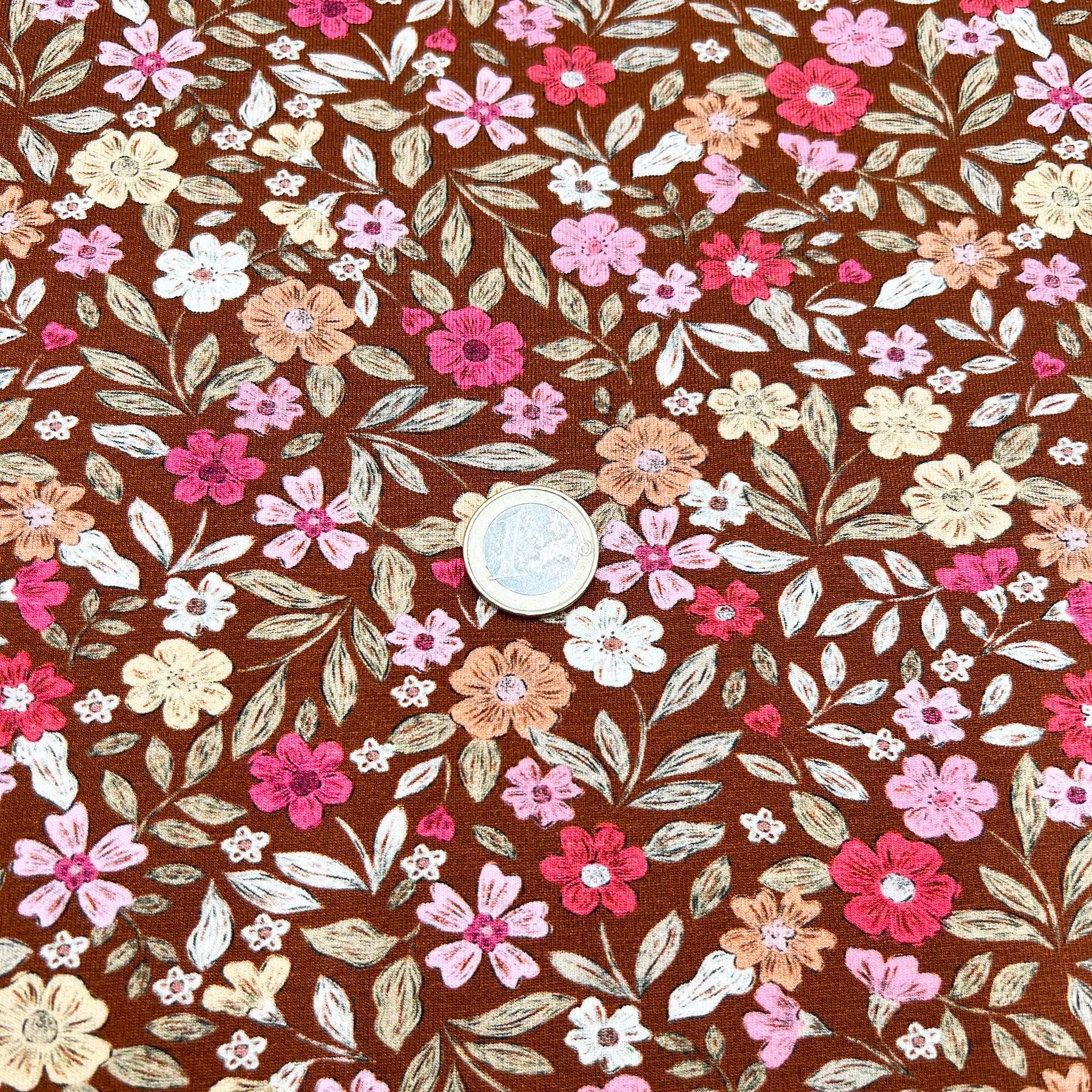 Tissu Jersey de coton floral fond de terre
