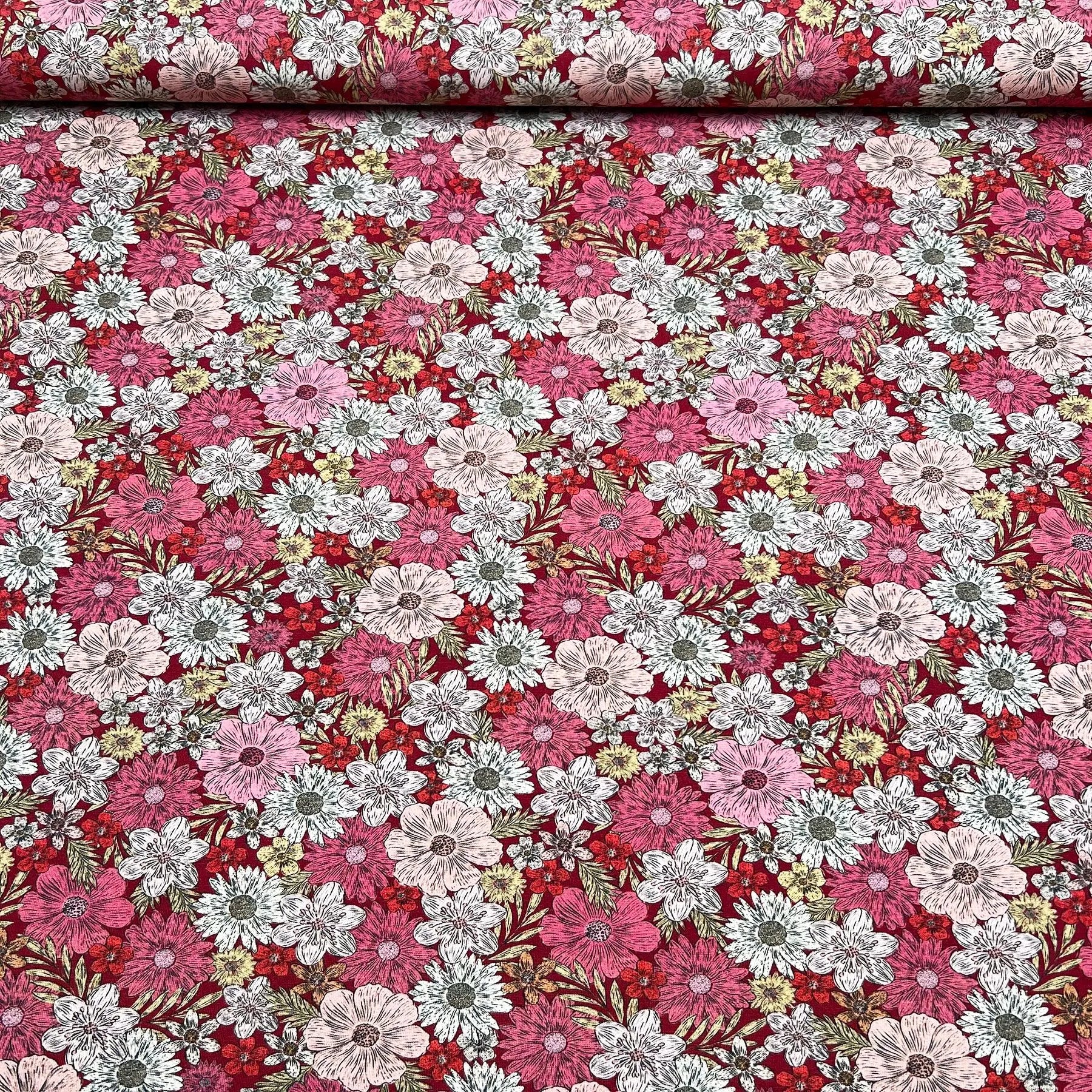 Tissu Jersey de coton Fond Framboise