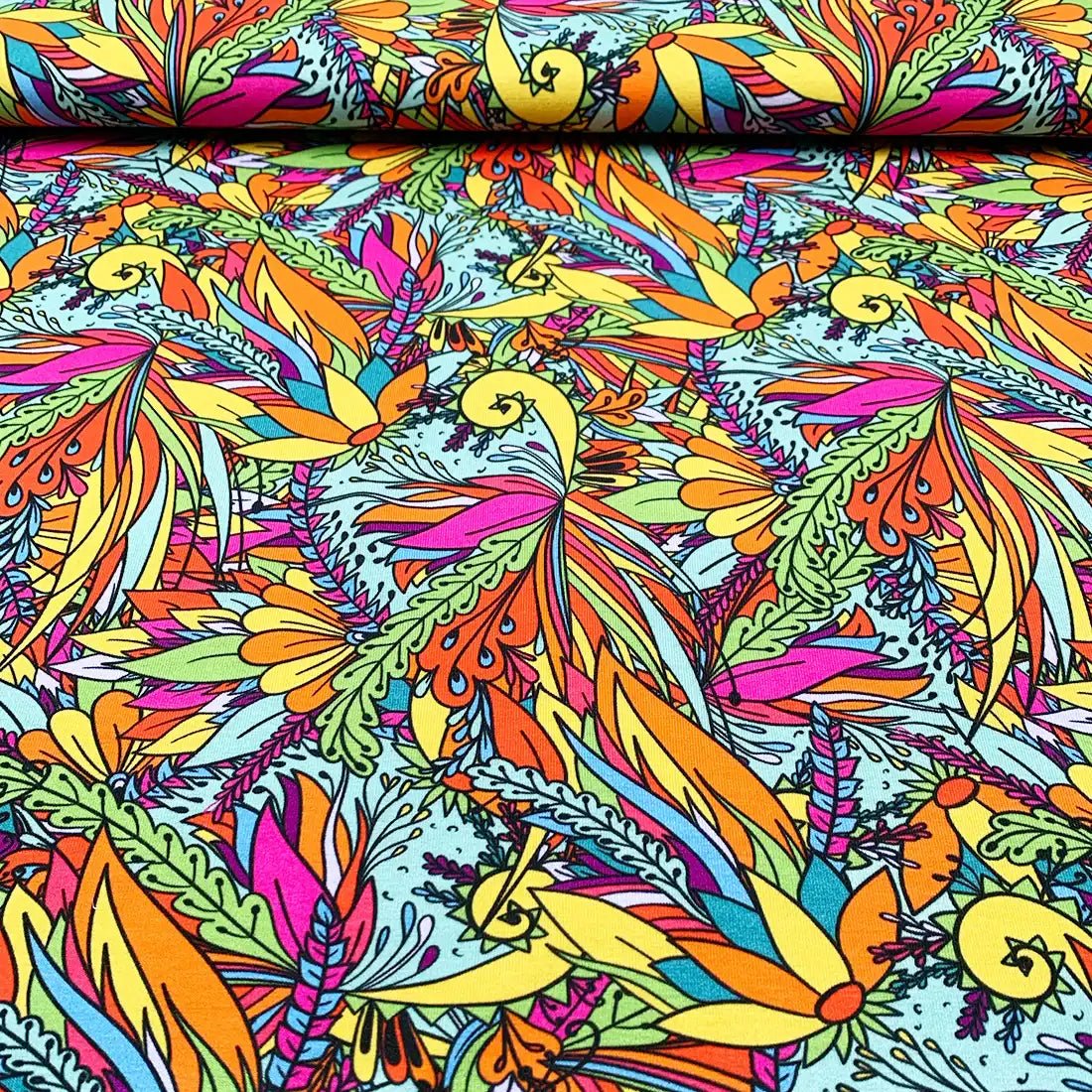 Tissu Jersey de Coton Imprimé Tropical Multicolore